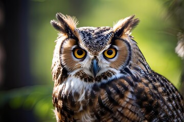 Obraz premium Close-up of a Great Spotted Owl on a black background. Detail bubo bubo. Owl on the background. head and eyes bird head yellow and brown eyes predator animal