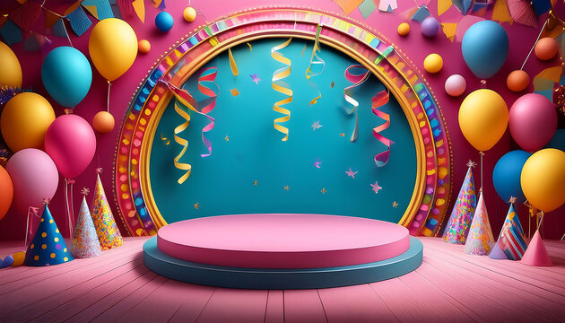  Festive Carnival Podium Una piattaforma di prodotto 3D con decorazioni colorate e festo_1(45)