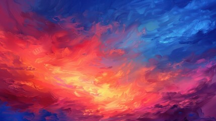 A dramatic sunset sky with deep orange and pink hues, blending into a deep blue twilight, creating a vibrant and dynamic background
