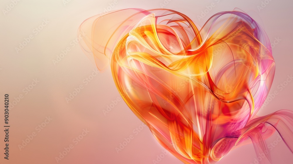 Poster a dreamy, abstract heart shape with a gradient of warm colors blending into each other, providing a 