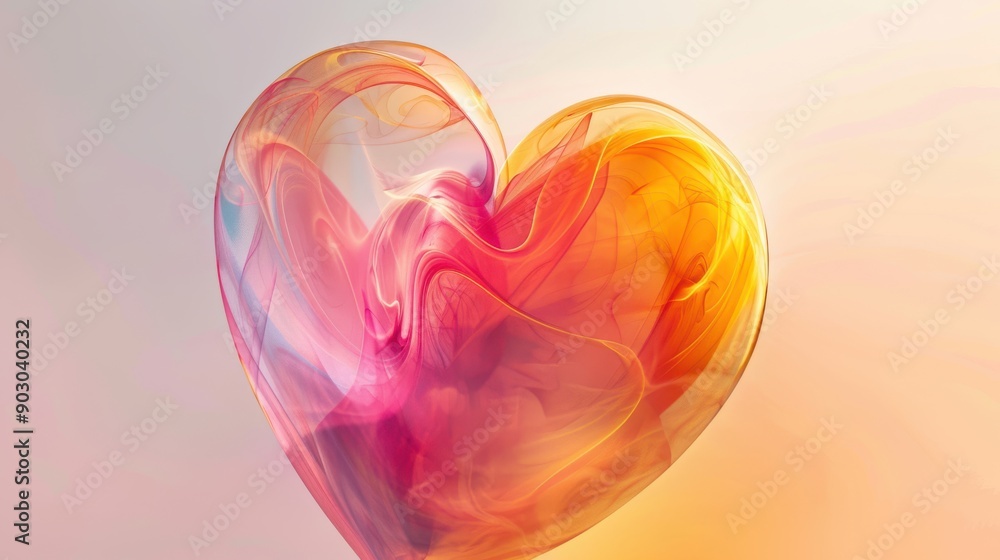 Poster a dreamy, abstract heart shape with a gradient of warm colors blending into each other, providing a 