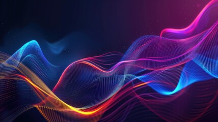 Obraz premium Vibrant, dynamic lines in neon colors creating a sense of movement against a dark background.