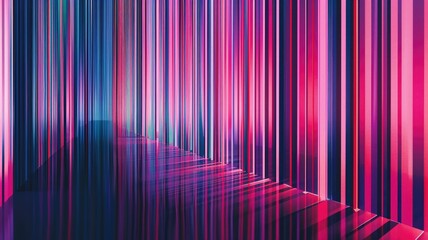 Fototapeta premium Vertical lines creating a barcode-like pattern with a gradient of blue and pink hues