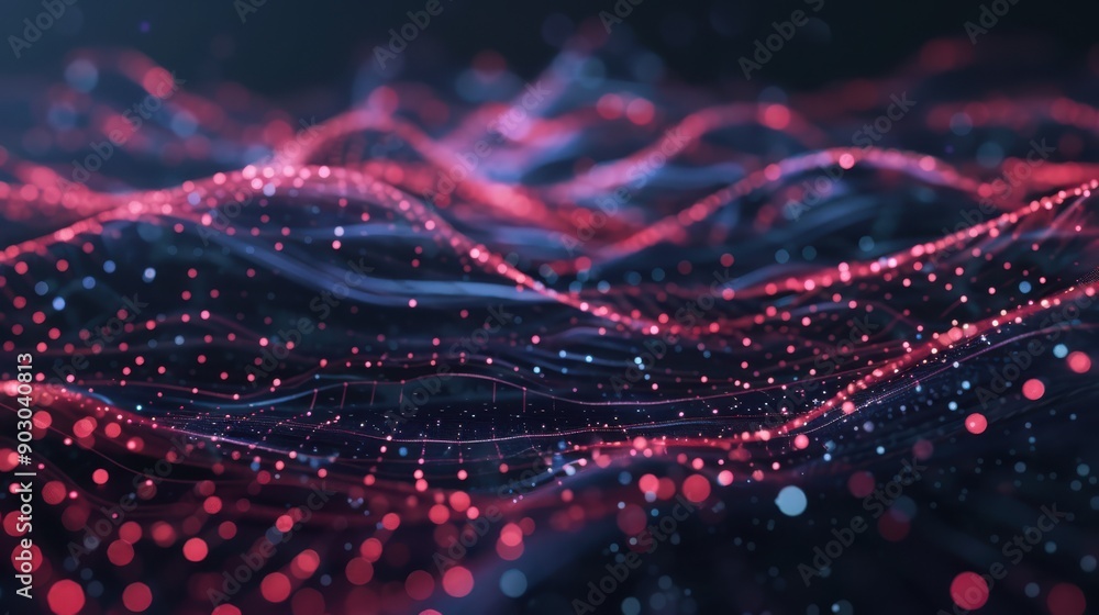Poster a dynamic pattern of interconnected data points and flowing lines, showcasing the complexity and bea