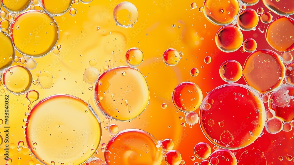 Poster Top view movement of oil bubbles in the liquid Oil surface multicolored background Fantastic structure of colorful bubbles Colorful artistic image of oil drop floating on the water : Generative AI