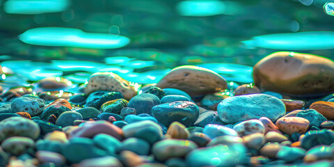 Michigan's Lake Shore: Crystal-clear waters lap gently against the pebbled shore, creating perfect ripples for skipping stones