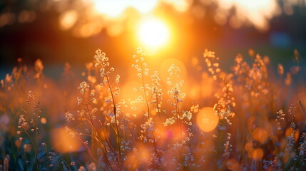 Sunrise Connection with Nature in a Meadow