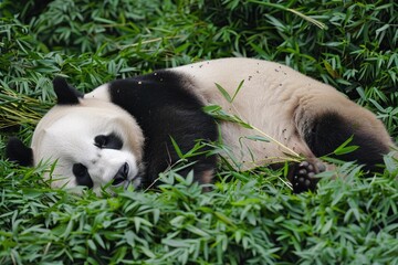 Fat Panda. Giant Panda Bear Sleeping Peacefully in Its Natural Habitat