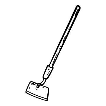 recommend clip art: Garden tool hoe with a long handle hand drawn in doodle style. Hobby gardening. Loosening the earth. Vector line art illustration.