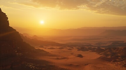 Naklejka premium Beautiful desert sunrise view near TabukSaudi Arabia : Generative AI