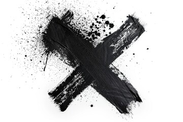 X Out. Black Spray Stain Crossed Out in Drawing Isolated on White Background