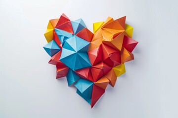 A stunning heart composed of 3D shapes, set against a clean white background, symbolizing love and purity. Perfect for Valentine's Day or romantic occasions.