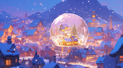 Fototapeta premium Inside the glass snow globe sparkling