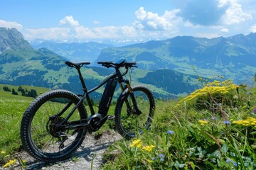 Obraz premium Electric Mountain Bike Adventure in Austria: Cycling Excitement in Summer Terrain