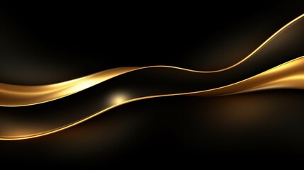 Fototapeta premium Abstract black background with golden wavy lines.