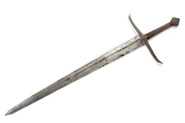Longsword. Isolated Metal Sword, Steel Blade with White Handle