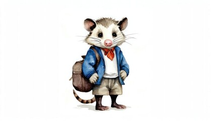 Adorable Possum Student Ready for School with Backpack - AI Illustration
