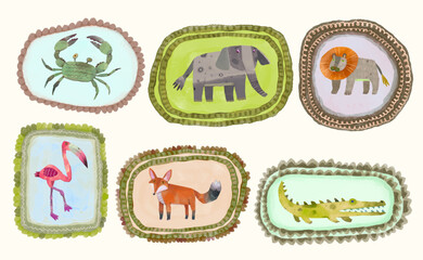 Animal wildlife watercolor painting. vector illustration. isolated cartoon.	