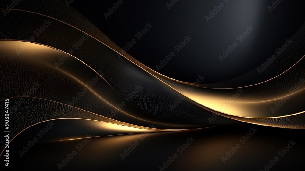 Aufkleber abstract black and gold background with smooth curves and a textured surface.