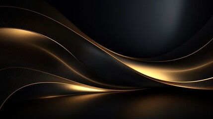 Abstract black and gold background with smooth curves and a textured surface.