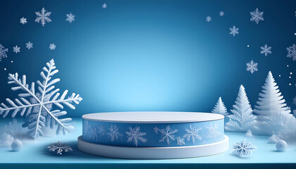  Winter Frost Podium Una piattaforma di prodotto 3D con elementi invernali come ghiaccio_1(127)