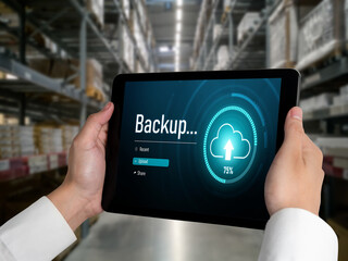 Backup Storage Data Internet Technology Business concept. Database storage cloud technology file data transfer sharing, cyber, big data information, internet banking application download upload snugly