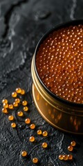 Caviar Can. Sea Urchin Roe in a Container with Copy Space, Studio Shot
