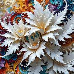 Abstraktion Weiße fraktale Blüten 1x1. Hintergrund für das Design 3. © nitroziklop7
