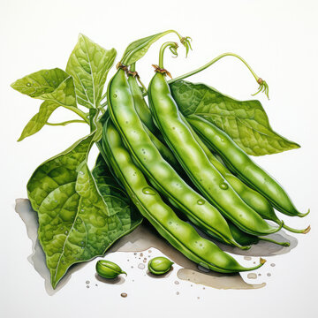 recommend clip art: Watercolor Green bean, clipart Illustration, Generative Ai
