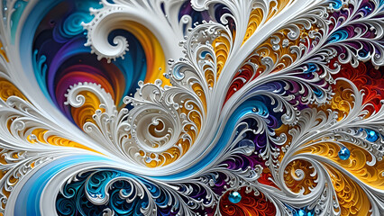 Abstraktion Weiße fraktale Blüten 16x9. Hintergrund für das Design 1. © nitroziklop7