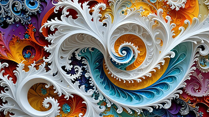 Abstraktion Weiße fraktale Blüten 16x9. Hintergrund für das Design 3. © nitroziklop7