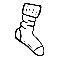 Warm sock hand drawn in doodle style. Clothing accessory for feet. Spare dry socks for hiking. Vector line art illustration.