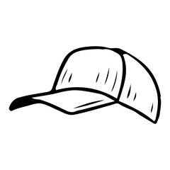 Cap with visor hand drawn in doodle style. Headdress. Sun protection. Comfortable clothes for walking. Vector line art illustration.