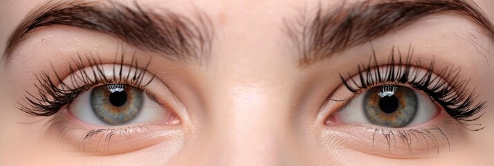 Eyelash Growth. Beautiful Caucasian Woman Before and After Lash Lamination Treatment