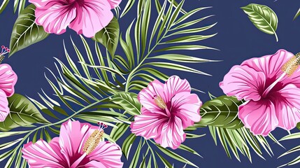 Tropical flowers and leaves pattern