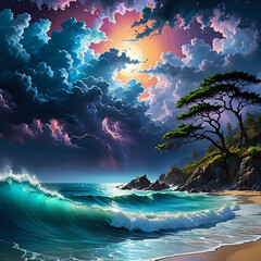 Fototapeta premium Abstraktion Fantasie Sturm auf dem Meer 1x1. Hintergrund für das Design 3.