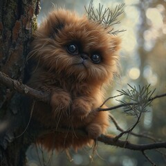 cute fantasy being sitting in a tree 