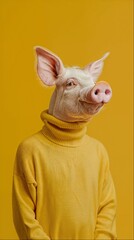 A happy pig in a sweater