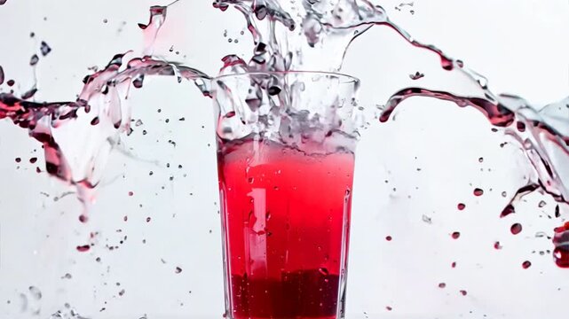 red smoothie in glass splashing on white background,generative ai	

