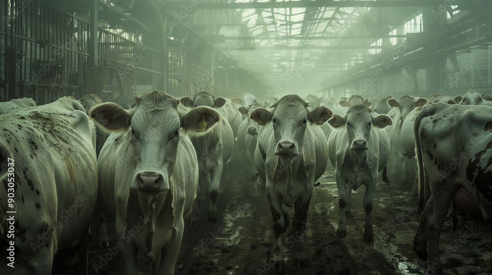 Wall mural herd of cows in a farm