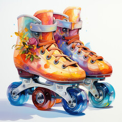 Watercolor Roller Skates, clipart Illustration, Generative Ai