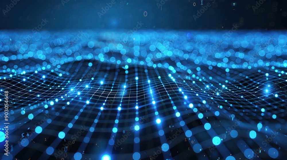 Poster digital ocean of data: dive into a vast network of interconnected nodes, glowing with vibrant blue e