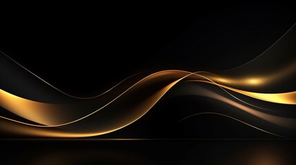 Naklejka premium Abstract background with golden waves on black.