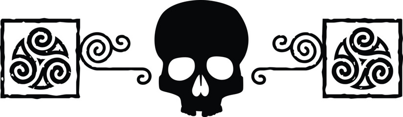 Celtic Tribal Spiral Header - Square Ends - Skull