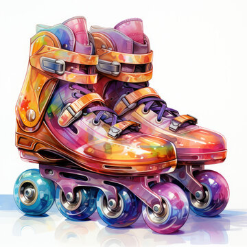 recommend clip art: Watercolor Roller Skates, clipart Illustration, Generative Ai