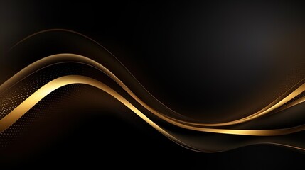 Abstract black and gold background with wavy lines and subtle dot texture.