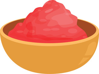 Wooden bowl is overflowing with a generous portion of tomato paste