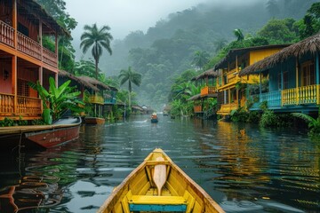 Obraz premium Kayaking Through A Tropical Village