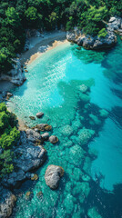 Obraz premium Aerial top down view of the beach at Agios Dimitrios, Alonissos island