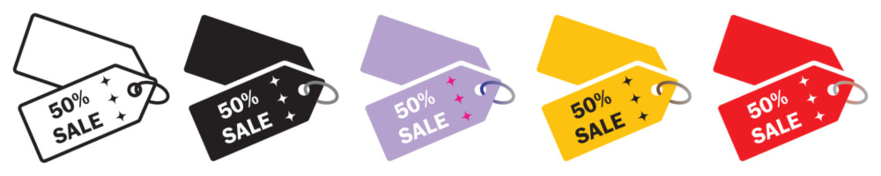 50 percent off price tage set vector.